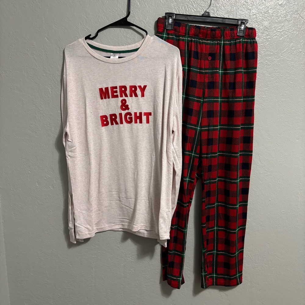 Festive Plaid Pajama Set - Red and White
